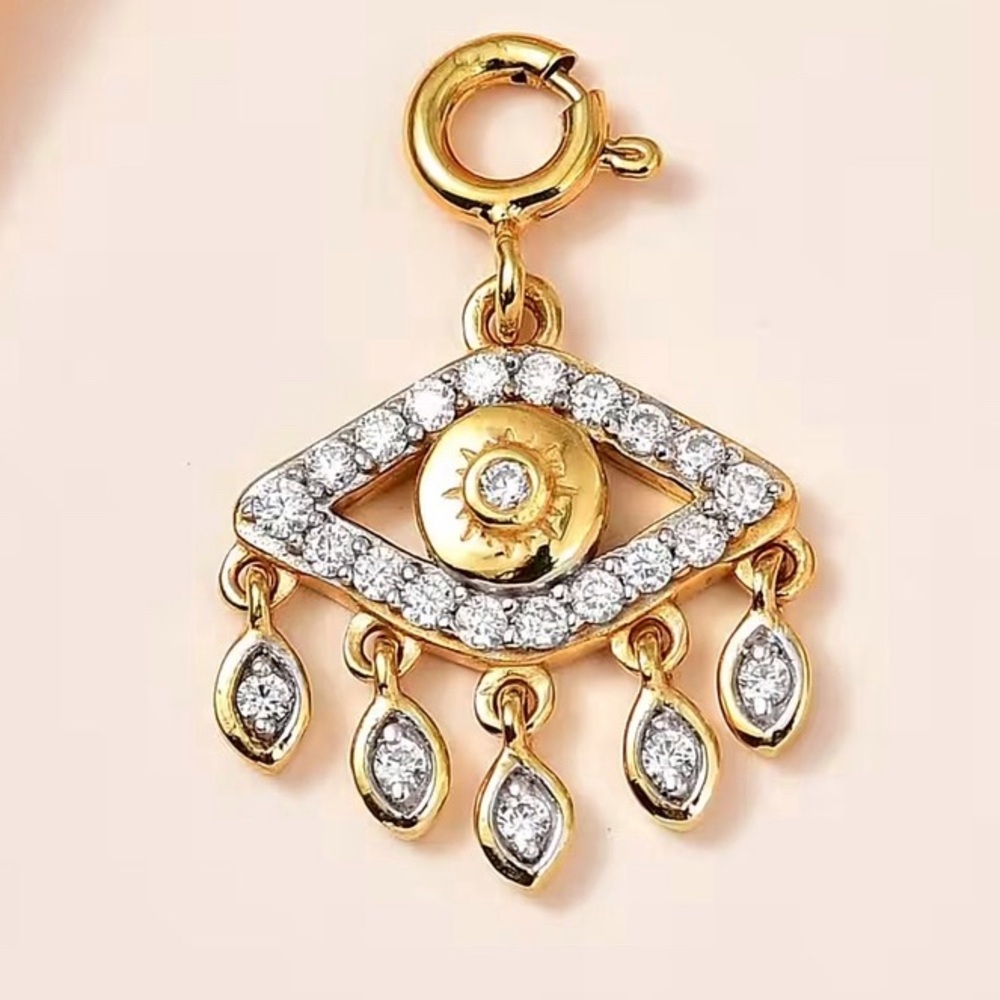 Moissanite Evil Eye Charm in Vermeil Yellow Gold Over Sterling Silver 925
